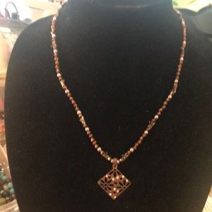 Bronze dragonfly charm beaded necklace